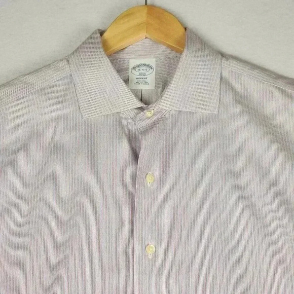 Brooks Brothers Mens Regent Dress Shirt Sz 16 4-5 Non Iron Red Blue Pinstripe - Picture 2 of 16